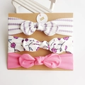 Set van 3 zachte katoenen baby haarbanden met strikjes in bloemen en stippen - Paarse Polka Dot Bloemen En Puur Roze Stijl (1)