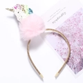Einhorn Haarreif mit rosa Pompon und goldener Glitzerkrone für Mädchen Party Kostüme - Buntes Einhorn Pelzball Stirnband