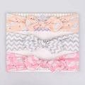 Three-pack baby elastic headbands with swan print and bows on cardboard display - Pink Swan Zigzag Wave Style
