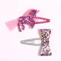 Detail of glitter unicorn hair clip with tassel and colorful bow for girls - Pink Unicorn