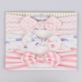 Detailed view of three-piece baby bow headband set with whale and stripe patterns - Pink Stripe Whale Style (4)