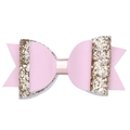 Pink faux leather bow hair clip with golden glitter details for girls party gift - Litchi Texture Splicing Sequin Bow Hair Clip / Pink