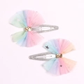 Sparkly rainbow glitter hair clips set with mesh bows and stars for girls - Mesh Bow