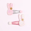Sparkly glitter bunny hair clips with pink sequins and soft pom poms for girls - Rabbit