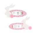 Set di due fermagli rosa a pois con sagome di coniglietti glitterati e code di peluche - Stile Coniglio