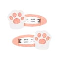Detalle de pinzas para el cabello de pata de gato rosa con purpurina y clips BB de tela - Estilo Pata de Gato