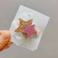Detail von glitzerndem Stern-Haarclip mit rosa Stoffbezug und Stern-Tüllnetz - Hellrosa Stern Klammer