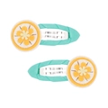 Dettaglio di fermagli per capelli BB in tessuto blu con decori in feltro a frutto - Stile Arancia