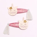 Pink unicorn cat hair clips for kids with sparkling glitter and colorful tassels - Tassel Cat
