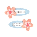 Dettaglio di clip blu rivestite in tessuto con un design a fiore di ciliegio a tre strati - Stile fiore di ciliegio