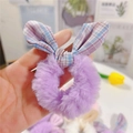 Chouchou peluche violet avec oreilles de lapin à carreaux pour coiffure enfant - Chouchou Violet (Oreilles Plaid)