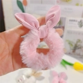 Chouchou lapin rose mignon en peluche avec oreilles en fausse fourrure et nœud doux - Élastique Rose