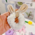 Plush white bunny ear hair tie with soft cream velvet fabric and flexible shape - White Hair Tie