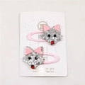 Handmade fox glitter BB hair clips for kids on white card with two pieces set - Silver