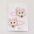 Detail of sequined fox hair clips for children with pink ribbon wrapped BB clips - Pink & White