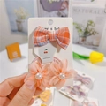 Set de accesorios para el pelo infantil con lazo de cuadros y flores de malla - Estilo 2 Clip de Lazo y Lazos de Flores (3119)
