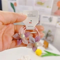 Élastiques fleurs en seersucker pour filles avec pétales dégradés rose et perle - Fleur Tricolore Rose/Violet/Gris