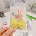 Cute bunny ears and yellow mesh bow hair clips set for girls on a white display card - Yellow Set