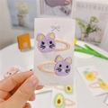 Detail view of purple knitted cat hair clips for girls with ribbon-wrapped metal base - Cat (Snap Clip)