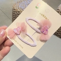 Fermagli per capelli con fiocchi in chiffon rosa e paillettes a cuore per ragazze set da 2 - Rosa Coreano