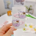 Cute embroidered purple cow fabric-wrapped BB hair clips for kids on a white card display - Cow (Snap Clip)