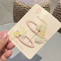 Set di fermagli per capelli rosa a scacchi con cuore giallo e fiori in tulle - Giallo