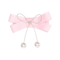 Pink ribbon bow hair clip with elegant silver thread and white pearl pendants for girls - Light Pink Bow Pearl Pendant