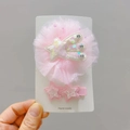 Détail de pinces à cheveux fleurs en tulle rose et étoiles pailletées sur carte - Design de Météore Rose (5398882694727)