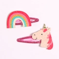 Rainbow and unicorn glitter hair clips set for kids with colorful sequins finish - Unicorn and Rainbow