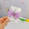 Pince à cheveux n'ud en maille violette avec couronne de strass pour filles - Violet