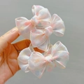 Polka dot mesh bow hair clips with iridescent finish for girls, cute two-piece set - Pink Bow Hair Clip + Hair Tie Four-piece Set