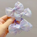 Polka dot organza bow hair scrunchies set in lavender purple for kids and girls - Purple Bow Hair Clip + Hair Tie Four-piece Set