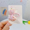 Roze geruite haarspeld voor meisjes met tule strik en parels op een witte kaart - Roze