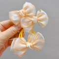 Three-pack of orange-pink gradient polka dot lace bow hair ties with elastic bands - Orange Bow Hair Clip + Hair Tie Four-piece Set