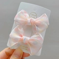 Detalle de horquillas con lazo de encaje y lunares rosa y blanco en tarjeta de cartón - Pinza para el Cabello con Lazo de Lunares / Pinza para el Pelo Rosa