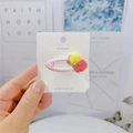 Dettaglio del fermaglio per capelli rosa stile coreano con morbidi pompon gialli e rosa - Rosa Rosa Giallo Pompon (8#)