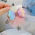 Gradient bow hair clip with shimmering glitter stars and pink mesh tulle accessories - Gradient Hair Clip 1