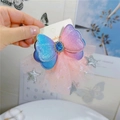 Colorful gradient butterfly hair clip with star sequins and a sparkling blue gem - Gradient Hair Clip 2