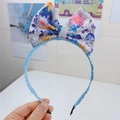 Cerchietto bohémien azzurro con fiocco floreale e tessuto strutturato per bambina - 2# (Fiori Blu Chiaro)