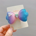 Detail of gradient bow hair clip with sparkling stars mesh and heart gemstone - Gradient Bow White/Color Heart Gemstone Clip 1