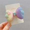 Close-up of glitter bow hair clip with gradient color and heart gemstone detail - Gradient Bow White/Color Heart Gemstone Clip 2