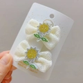 Set mit 2 weißen Mesh-Schleifen-Haarspangen mit Sonnenblumen-Strassbesatz für Mädchen - Creme
