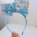 Détail d'un serre-tête bleu ciel à nœud floral avec tissu texturé et motifs roses - 6# (Floral Bleu Ciel)