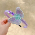 Detailed close-up of a purple embroidered butterfly headband with heart-shaped rhinestones - 5# Embroidered Butterfly Headband (Gem Style)