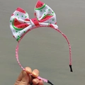 Serre-tête de Pâques bohème rose avec grand nœud blanc et imprimé tranches de pastèque - 11# (Motif Pastèque)