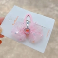 Rosa Schleife Haarklammer mit silbernen Sternen, weißen Perlen und Herz-Edelstein - Rosa BB-Clip