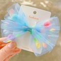 Barrette à cheveux nœud en tulle bleu avec paillettes colorées pour petite fille - Barrette Bleue