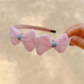 Pink children's headband with sequined tulle bows and dark green ribbon details - Pink