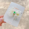 Barrette à nœud en tulle blanc avec pierre en cœur verte pour filles et enfants - Pince à Cheveux Bec de Canard Jaune