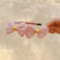 Pink girls' headband with four sparkling sequin bows and yellow ribbon accents - Korean Pink